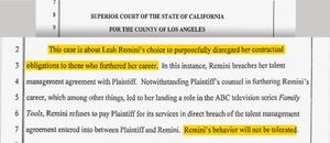 2012 management lawsuit by The Collective Management Group against Leah Remini; her “behavior will not be tolerated”