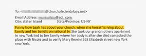 Email to the Church from Leah Remini’s cousin after seeing her on Aftermath.