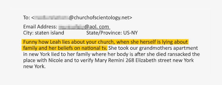 Email to the Church from Leah Remini’s cousin after seeing her on Aftermath.
