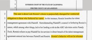 2012 management lawsuit by The Collective Management Group against Leah Remini; her “behavior will not be tolerated”