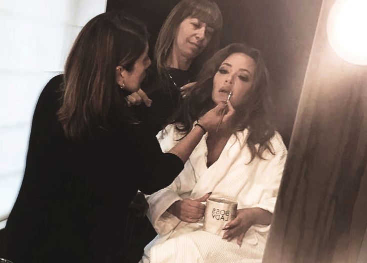 Leah Remini with makeup team