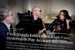 Mike Rinder, Paul Haggis and Leah Remini in 2020: After the jury unanimously found Haggis liable for rape, Remini and Rinder still carried on their shameless propaganda on his behalf.