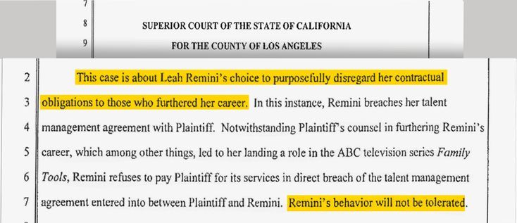 2012 management lawsuit by The Collective Management Group against Leah Remini; her “behavior will not be tolerated”