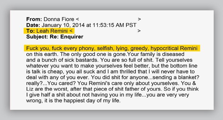 Email from a “very distraught” Donna Fiore, Stephani’s mother, sent to Leah Remini 10 days after Stephani’s death.